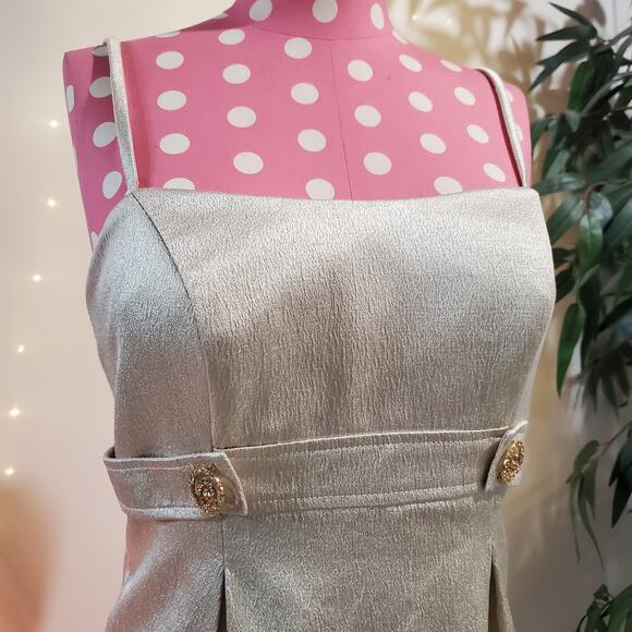 David's Bridal Womens Gold Metallic Crepe Spaghetti Strap Dress Size 4 Wedding - Picture 5 of 12